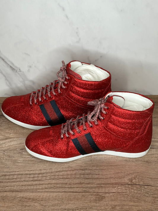 Gucci Ace Red Sparkle High Top Sneakers