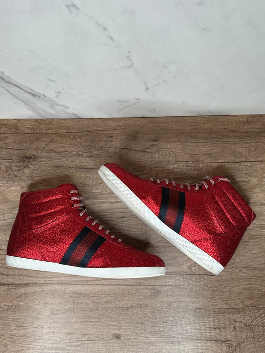 Gucci Ace Red Sparkle High Top Sneakers