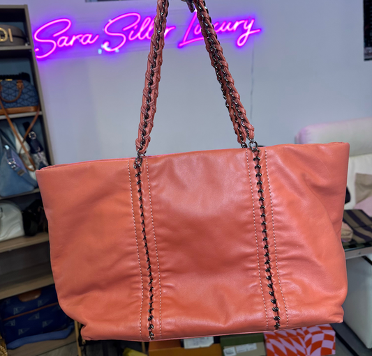 CHANEL Coral Labmskin Tote