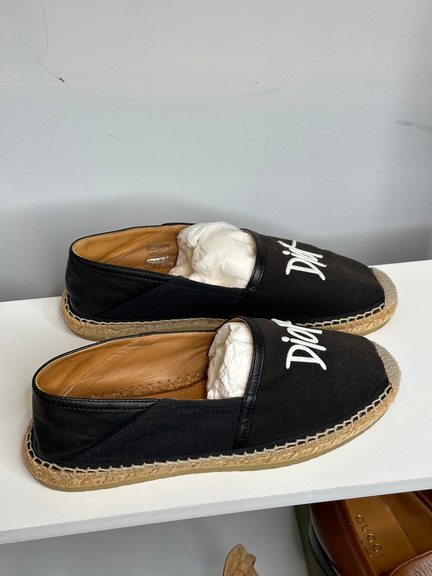 Pre-Owned Christian Dior X STUSSY Logo Espadrille Slip-Ons