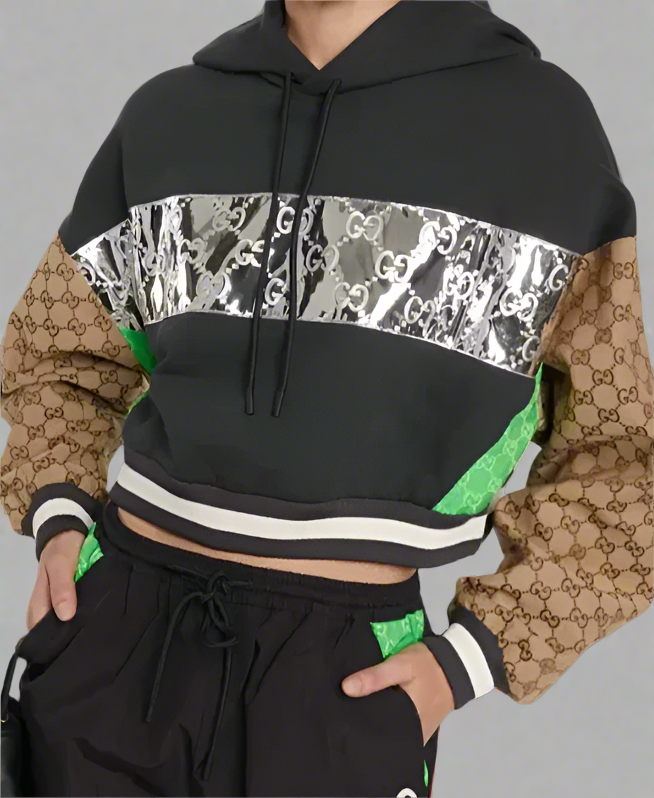 Pre-Owned Gucci GG Supreme Cropped Hoodie